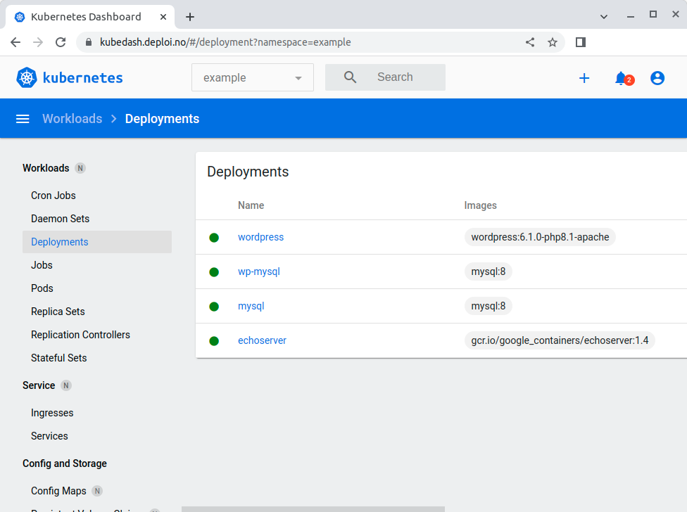 grensesnitt Dashboard deploi.no